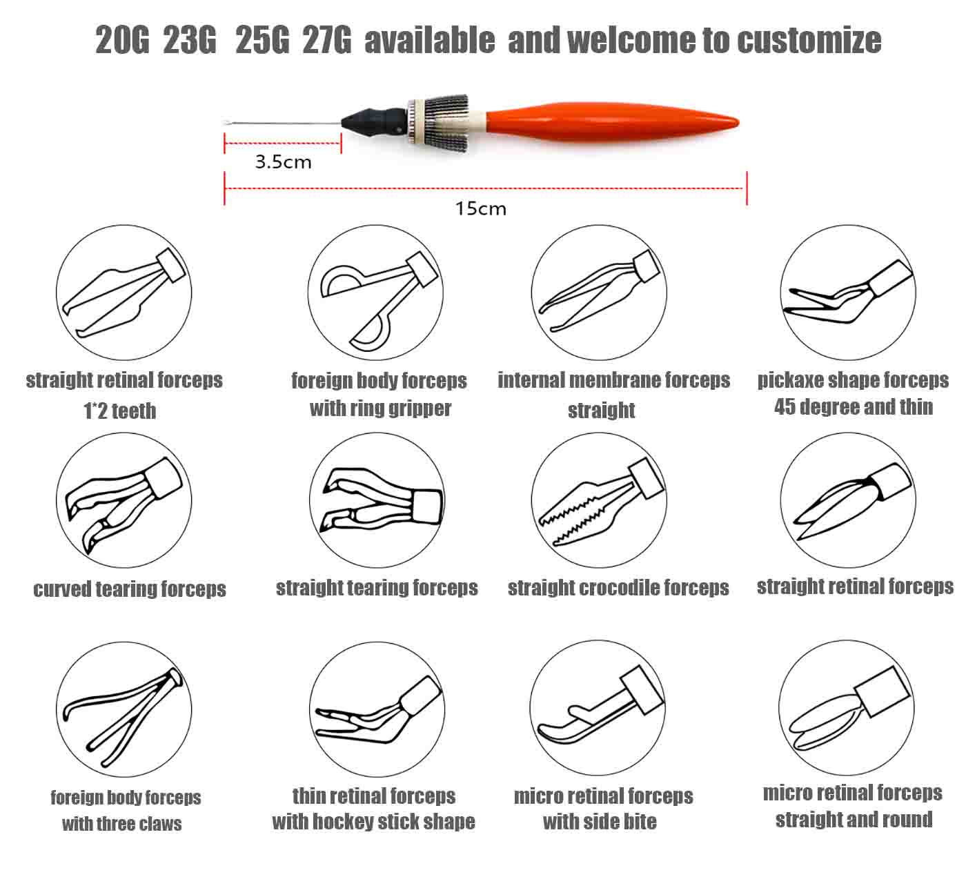 common shapes of intraocular grieshaber forceps