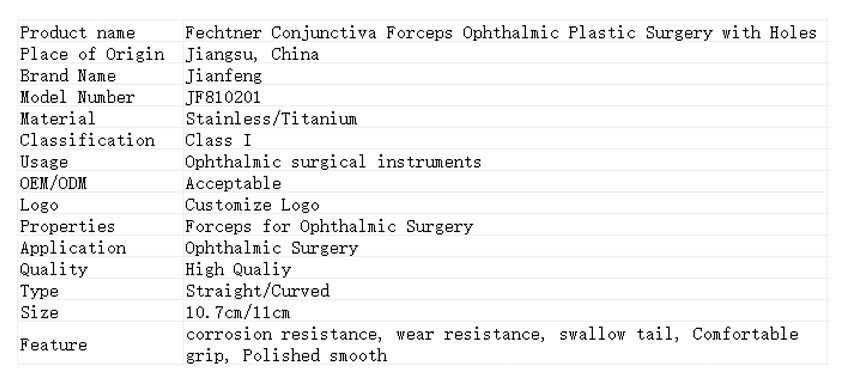 parameters of fechtner conjunctiva forceps